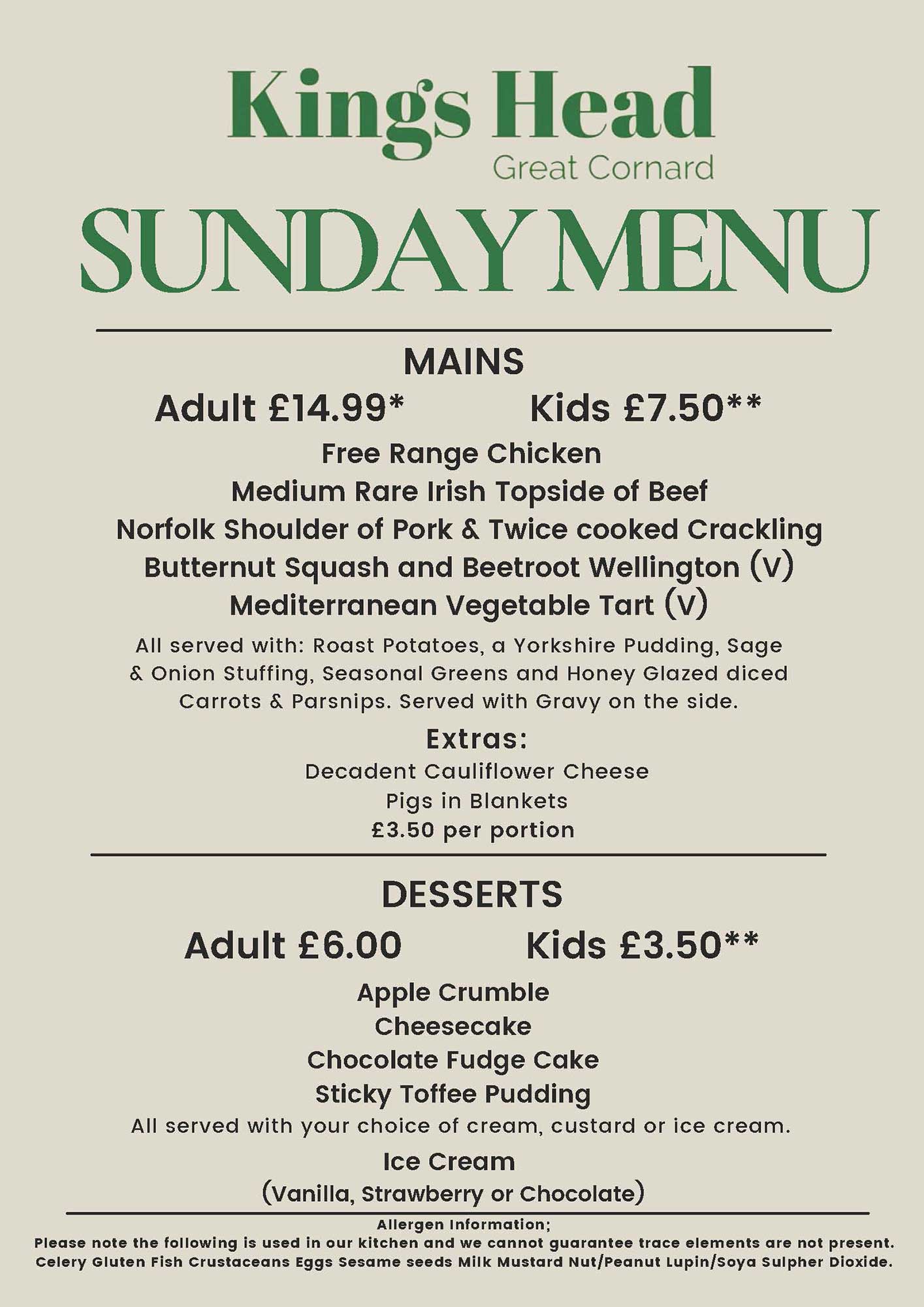 Sunday Menu